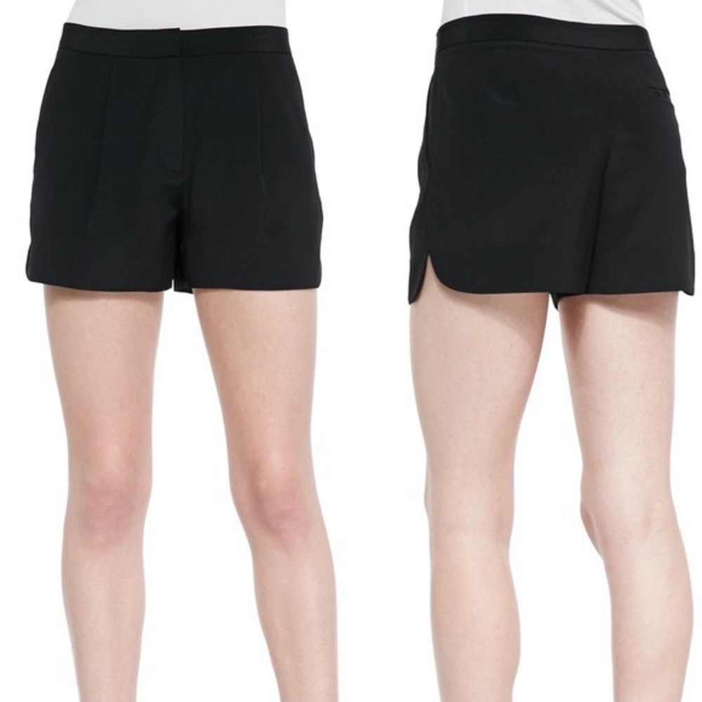 VINCE Black Pleated 100% Silk Notch Hem Shorts size 6 EUC